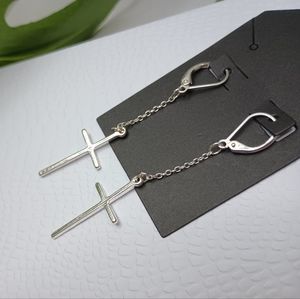 Silver Cross & Chain Dangle Earrings